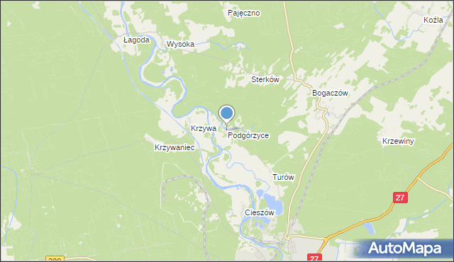 mapa Podgórzyce, Podgórzyce gmina Nowogród Bobrzański na mapie Targeo